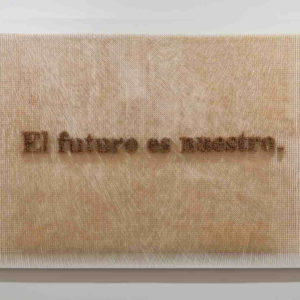 "El futuro es nuestro", Léster Rodríguez, 2020,  palillos de dientes sobre madera, 123 x 183 x 11 cm